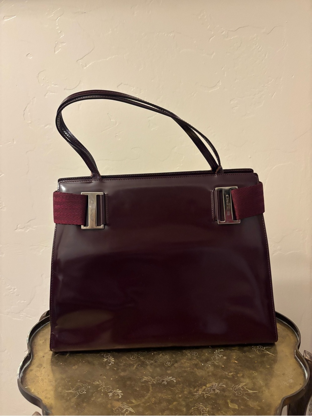 Etro 1999 Burgundy Patent Leather Shoulder/Tote Bag